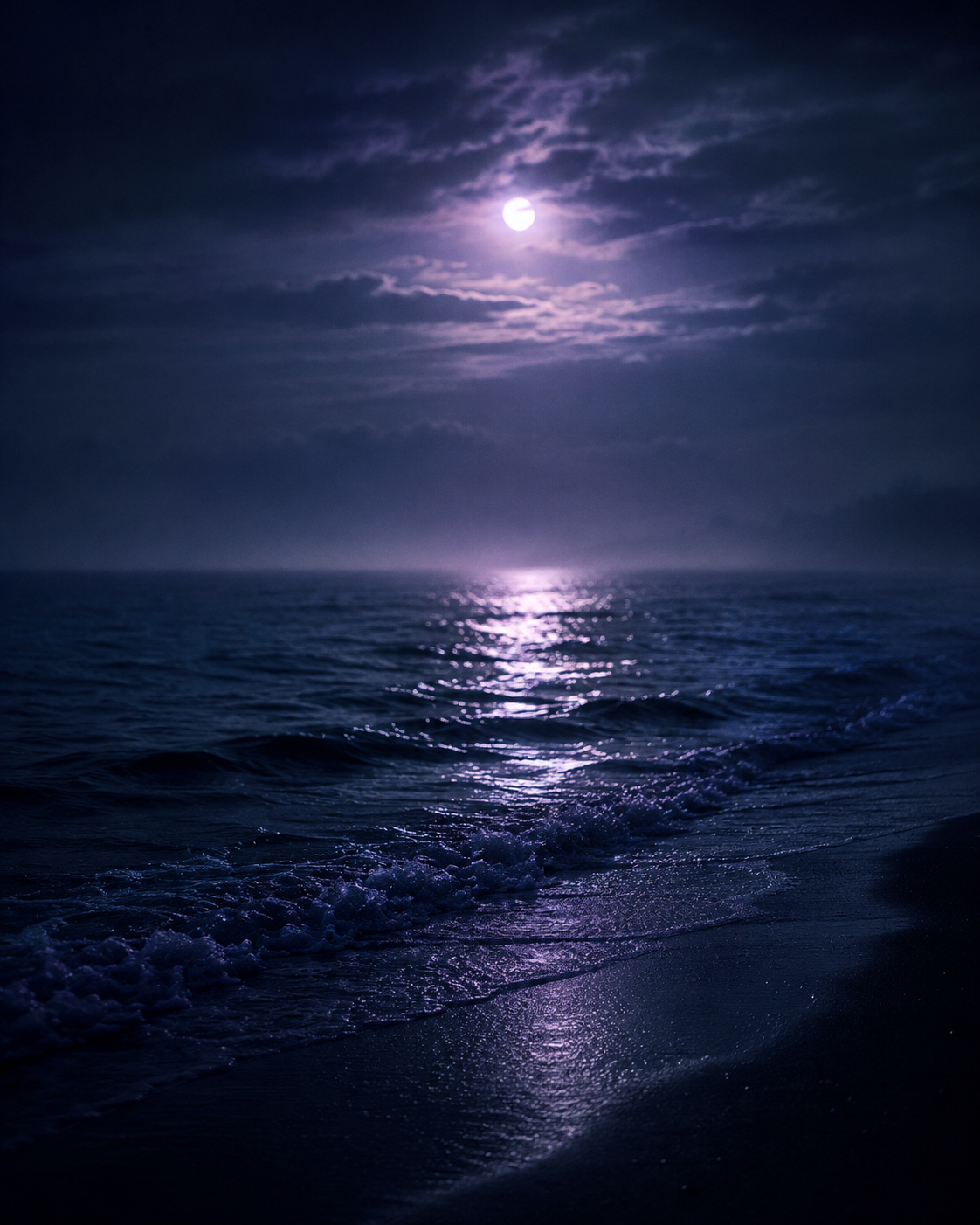 Moonlit ocean waves